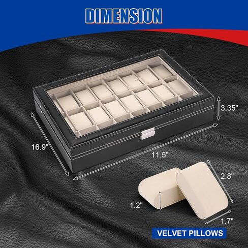 NYXOVA 24 Slots Watch Box, PU Leather Watch Display Case, Lockable Watch Storage Organizer with Removable Pillows for Men and Women, Jewelry Organizer for Watches, Travel and Home Use in Kuwait