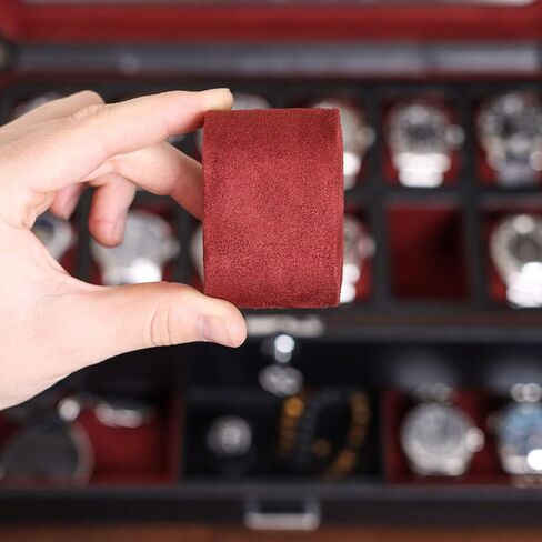 ROTHWELL 12 Slot Leather Watch Box with Valet Drawer - 12 Slot Luxury Watch Case Display Organizer, Microsuede Liner, Mens Accessories Holder, Jewelry Case, Jewelry Display Organizer - Black/Red in Kuwait