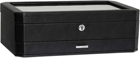 ROTHWELL 12 Slot Leather Watch Box with Valet Drawer - 12 Slot Luxury Watch Case Display Organizer, Microsuede Liner, Mens Accessories Holder, Jewelry Case, Jewelry Display Organizer - Black/Red in Kuwait
