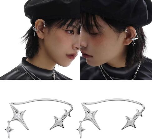 Fashion Star Clip Earrings Ear Cuff for Non-Pierced Ears Statement Cartilage Jewelry Rhinestone Earcuffs Wrap Earrings in Kuwait