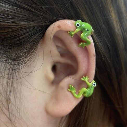 Green Frog Ear Cuff, Cute Green Frog Earrings, for Women Party Wedding Minimalist Trendy Everyday Ear Jewelry Statement Gift in Saudi Arabia