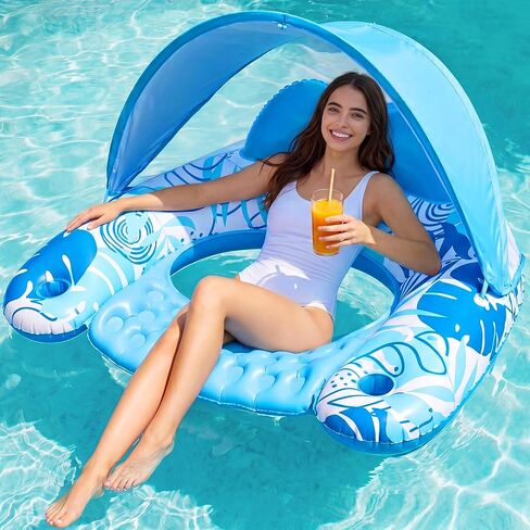SLOOSH Pool Floats with Canopy Adult,XL Inflatable Pool Lounge Chairs with Cup Holders,Floating Chair for Adults,Inflatable Floaties with Headrest for Party Beach Summer Water Fun in Kuwait