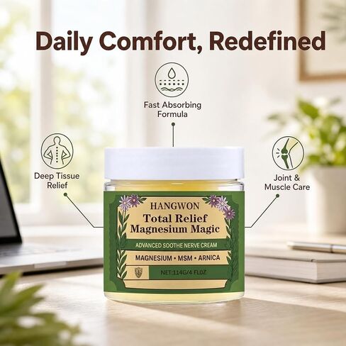 Total Relief Magnesium Magic Cream Advanced nerve Comfort with Arnica, Menthol, MSM,Fast-Absorbing for Relief Joint, Feet, Hands, Legs, Muscles, Natural Ingredient -4floz/114g in Saudi Arabia
