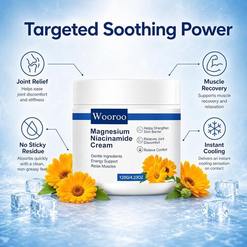 Magnesium Niacinamide Relief Cream with Arnica and Boswellia, Topical Magnesium Chloride, Lightweight, Non-Greasy Formula, for Joints, Legs and Feet,120g in Kuwait