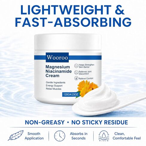 Magnesium Niacinamide Relief Cream with Arnica and Boswellia, Topical Magnesium Chloride, Lightweight, Non-Greasy Formula, for Joints, Legs and Feet,120g in Kuwait