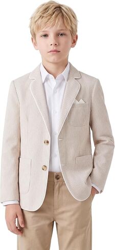LOLANTA Boys Seersucker Blazer Jacket Kids Lightweight Striped Blazers for Formal Casual Events Dress Outfits Tuxedo Suit in Kuwait