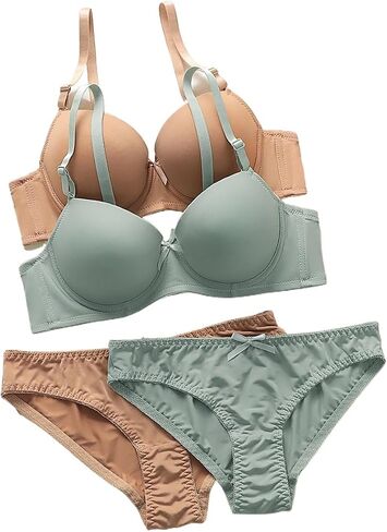 Women's 2 Pack Underwire Lingerie Set Push Up Bra and Panty Set Bowknot Decor Panty Basic Bra in Kuwait
