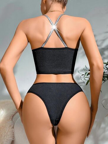 Lingerie for Women Set, 2 Piece Womens Bra and Panty Set, Comfortable Ribbed Sexy Mesh Underwear with Adjustable Straps in Kuwait