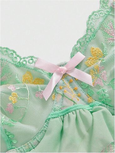 RoseSeek Women's Plus Size Cottagecore Lingerie Set 2 Piece Floral Embroidery Ruffle Lace Trim Patchwork Elegant Night Wear in Kuwait
