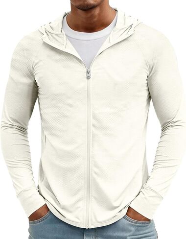 Men's UPF 50+ Sun Protection Outdoor Lightweight Full Zip Hoodie Jacket Long Sleeve Fishing Hiking Performance Shirt in Kuwait