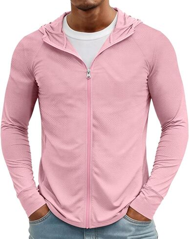 Men's UPF 50+ Sun Protection Outdoor Lightweight Full Zip Hoodie Jacket Long Sleeve Fishing Hiking Performance Shirt in Kuwait