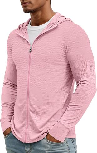 Men's UPF 50+ Sun Protection Outdoor Lightweight Full Zip Hoodie Jacket Long Sleeve Fishing Hiking Performance Shirt in Kuwait