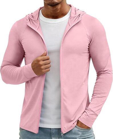 Men's UPF 50+ Sun Protection Outdoor Lightweight Full Zip Hoodie Jacket Long Sleeve Fishing Hiking Performance Shirt in Kuwait