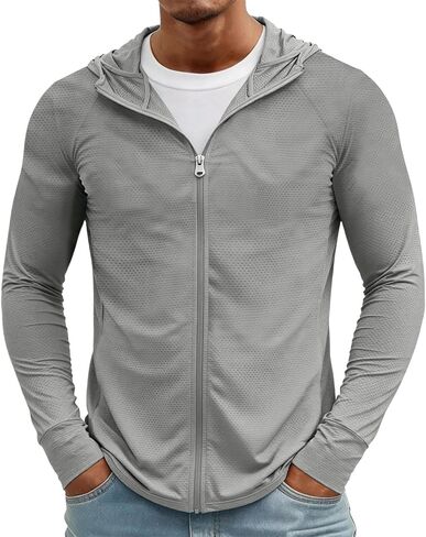 Men's UPF 50+ Sun Protection Outdoor Lightweight Full Zip Hoodie Jacket Long Sleeve Fishing Hiking Performance Shirt in Kuwait