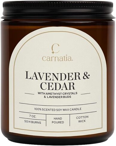 Carnatia Lavender & Cedar Scented Candle – 7 oz | 100% Soy Wax with Cotton Wick | 50 Hour Burn | Aromatherapy Candle for Home, Calm Focus & Relaxation | Gift for Women & Men in Kuwait