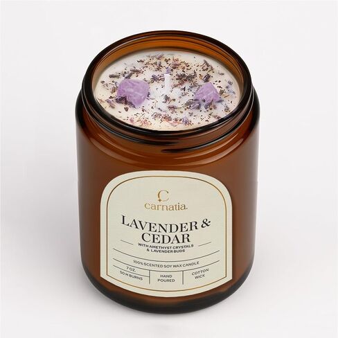 Carnatia Lavender & Cedar Scented Candle – 7 oz | 100% Soy Wax with Cotton Wick | 50 Hour Burn | Aromatherapy Candle for Home, Calm Focus & Relaxation | Gift for Women & Men in Kuwait