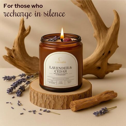 Carnatia Lavender & Cedar Scented Candle – 7 oz | 100% Soy Wax with Cotton Wick | 50 Hour Burn | Aromatherapy Candle for Home, Calm Focus & Relaxation | Gift for Women & Men in Kuwait