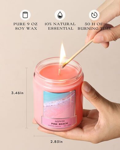 AOOVOO Scented Candles Set for Women - 4 Pc Soy Candles for Home Scented, 36 oz 200 Hour Burn, Aromatherapy Candle, Pink Beach/Island Moonlight/Midsummer Dream/Lavender Fields in Kuwait
