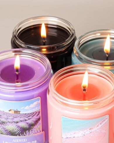 AOOVOO Scented Candles Set for Women - 4 Pc Soy Candles for Home Scented, 36 oz 200 Hour Burn, Aromatherapy Candle, Pink Beach/Island Moonlight/Midsummer Dream/Lavender Fields in Kuwait