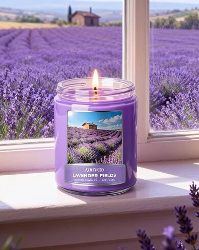 AOOVOO Scented Candles Set for Women - 4 Pc Soy Candles for Home Scented, 36 oz 200 Hour Burn, Aromatherapy Candle, Pink Beach/Island Moonlight/Midsummer Dream/Lavender Fields in Kuwait