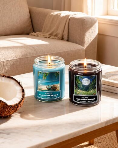 AOOVOO Scented Candles Set for Women - 4 Pc Soy Candles for Home Scented, 36 oz 200 Hour Burn, Aromatherapy Candle, Pink Beach/Island Moonlight/Midsummer Dream/Lavender Fields in Kuwait