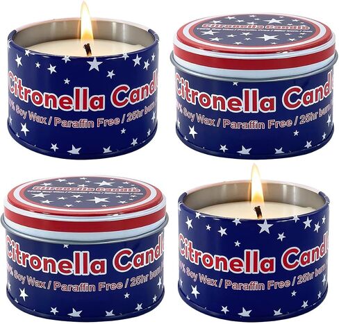 American Flag tin Candle Set of 4 (4oz Each) – Long-Lasting Outdoor Citronella Candles for July 4th Independence Day – Fresh Invigorating Fragrance to Enhance Ambiance in Saudi Arabia