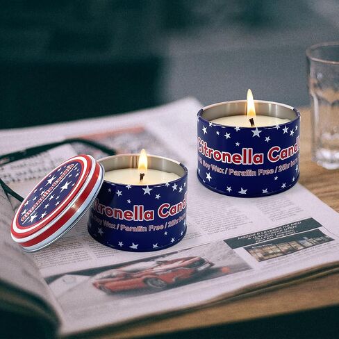 American Flag tin Candle Set of 4 (4oz Each) – Long-Lasting Outdoor Citronella Candles for July 4th Independence Day – Fresh Invigorating Fragrance to Enhance Ambiance in Saudi Arabia