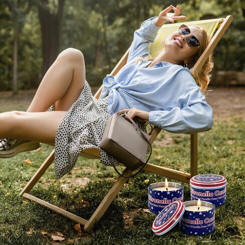 American Flag tin Candle Set of 4 (4oz Each) – Long-Lasting Outdoor Citronella Candles for July 4th Independence Day – Fresh Invigorating Fragrance to Enhance Ambiance in Saudi Arabia