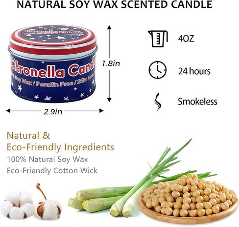 American Flag tin Candle Set of 4 (4oz Each) – Long-Lasting Outdoor Citronella Candles for July 4th Independence Day – Fresh Invigorating Fragrance to Enhance Ambiance in Saudi Arabia