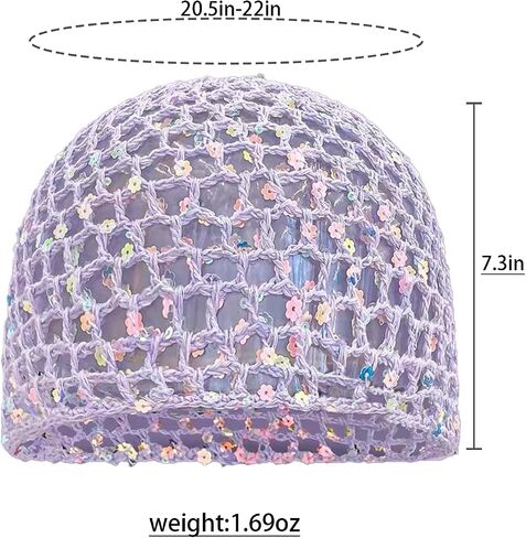 Sequin Crochet Hat for Women Lightweight Summer Beanie Glitter Open-Weave Headwear for Beach Rave Parties in Saudi Arabia