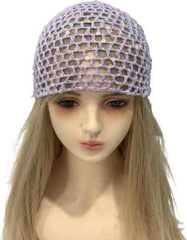 Sequin Crochet Hat for Women Lightweight Summer Beanie Glitter Open-Weave Headwear for Beach Rave Parties in Saudi Arabia