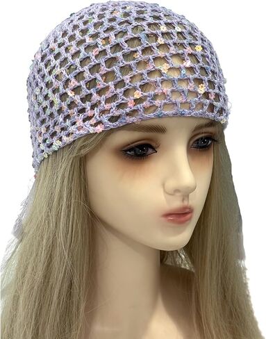 Sequin Crochet Hat for Women Lightweight Summer Beanie Glitter Open-Weave Headwear for Beach Rave Parties in Saudi Arabia