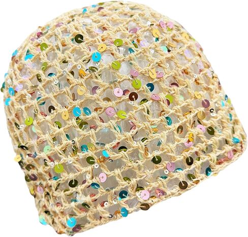Sequin Crochet Hat for Women Lightweight Summer Beanie Glitter Open-Weave Headwear for Beach Rave Parties in Saudi Arabia