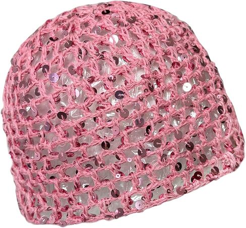 Sequin Crochet Hat for Women Lightweight Summer Beanie Glitter Open-Weave Headwear for Beach Rave Parties in Saudi Arabia