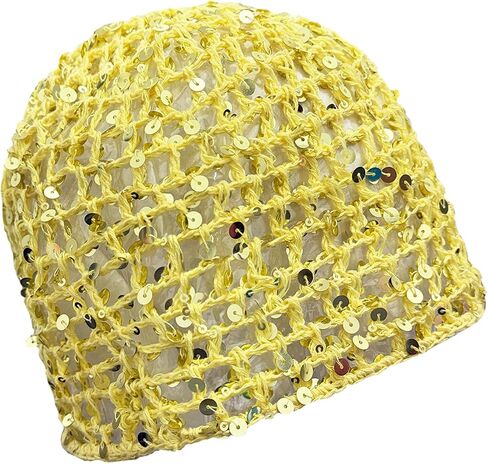 Sequin Crochet Hat for Women Lightweight Summer Beanie Glitter Open-Weave Headwear for Beach Rave Parties in Saudi Arabia
