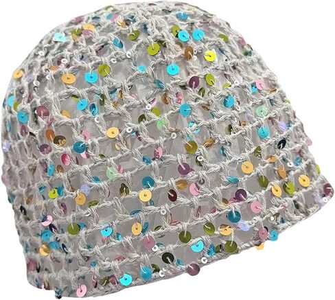 Sequin Crochet Hat for Women Lightweight Summer Beanie Glitter Open-Weave Headwear for Beach Rave Parties in Saudi Arabia