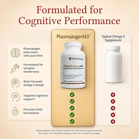 Plasmalogen Cognitive Support Supplement with Omega-3 DHA | Brain Health, Focus, Memory, Synapse & Nervous System Support | PlasmalogenN3™ | 60 Softgels in Saudi Arabia