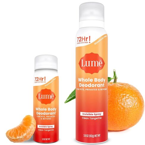 Lume Invisible Spray Deodorant For Women Two Pack - Full Size & Mini Whole Body Deodorant Spray - 72 Hr Odor Control - Aluminum & Baking Soda Free - 2 Piece Bundle - 3.6 oz & 1.0 oz (Clean Tangerine) in Saudi Arabia