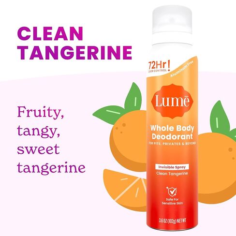 Lume Invisible Spray Deodorant For Women Two Pack - Full Size & Mini Whole Body Deodorant Spray - 72 Hr Odor Control - Aluminum & Baking Soda Free - 2 Piece Bundle - 3.6 oz & 1.0 oz (Clean Tangerine) in Saudi Arabia