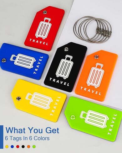 Silicone Luggage Tags, 6 Pack Teskyer Premium Luggage Tags with Name ID Card, Privacy Protection Travel Bag Tag Labels with Stainless Steel Loop, Travel Accessories for Suitcases in Saudi Arabia