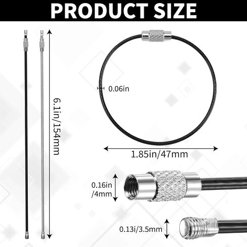 Wire Keychain Cable-20 Pcs Stainless Steel Cable Loops, 1.5mm 6 Inch Large Key Rings for Luggage Tags, Key Tags, Keyrings, ID Keepers,Kitchen Utensils（Black &Silver） in Saudi Arabia