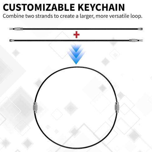 Wire Keychain Cable-20 Pcs Stainless Steel Cable Loops, 1.5mm 6 Inch Large Key Rings for Luggage Tags, Key Tags, Keyrings, ID Keepers,Kitchen Utensils（Black &Silver） in Saudi Arabia