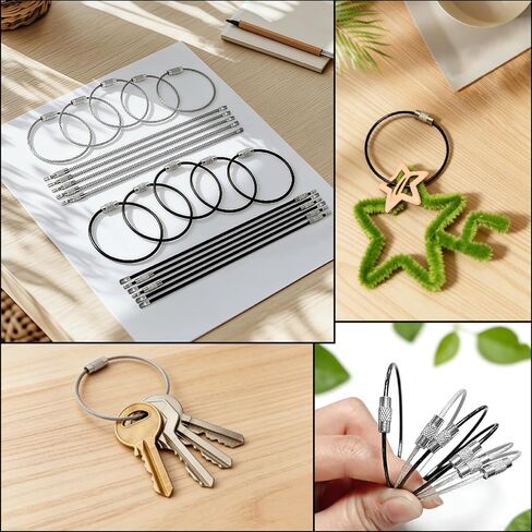 Wire Keychain Cable-20 Pcs Stainless Steel Cable Loops, 1.5mm 6 Inch Large Key Rings for Luggage Tags, Key Tags, Keyrings, ID Keepers,Kitchen Utensils（Black &Silver） in Saudi Arabia