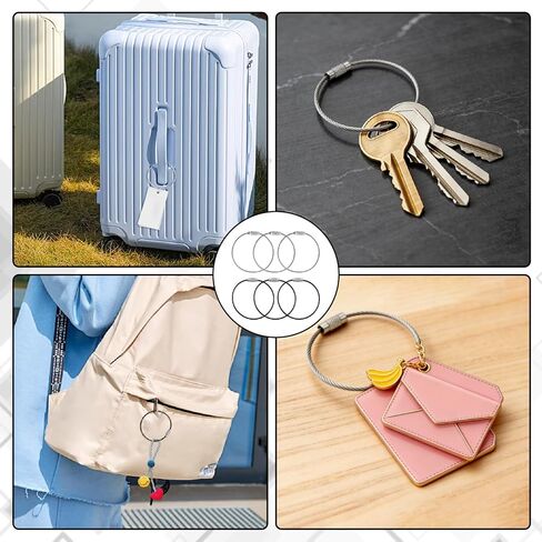 Wire Keychain Cable-20 Pcs Stainless Steel Cable Loops, 1.5mm 6 Inch Large Key Rings for Luggage Tags, Key Tags, Keyrings, ID Keepers,Kitchen Utensils（Black &Silver） in Saudi Arabia