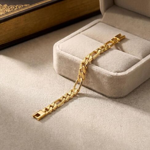 18K Gold 7.5 Inch Hollow Cuban Bracelet Snap Clasp Non-Tarnish Bright Gold Cutout Chain for Easy Wear No Fall Off in Kuwait