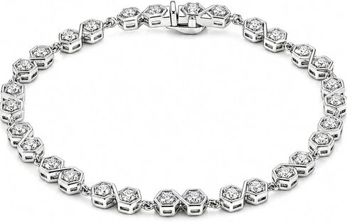 Fine Color Jewels Zircon Tennis Bracelet 925 Sterling Silver Round White Zircon Gemstone Bracelet Tennis Design Polished Finish Secure Clasp Classic Style in Saudi Arabia
