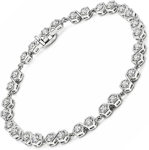 Fine Color Jewels Zircon Tennis Bracelet 925 Sterling Silver Round White Zircon Gemstone Bracelet Tennis Design Polished Finish Secure Clasp Classic Style in Saudi Arabia