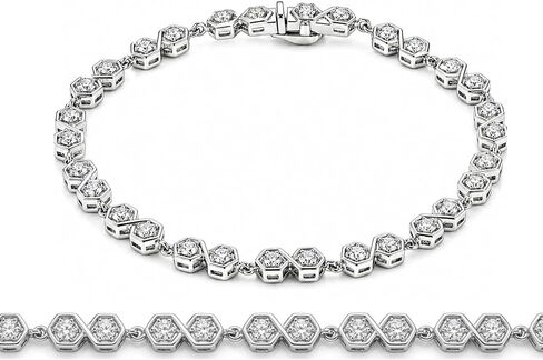Fine Color Jewels Zircon Tennis Bracelet 925 Sterling Silver Round White Zircon Gemstone Bracelet Tennis Design Polished Finish Secure Clasp Classic Style in Saudi Arabia