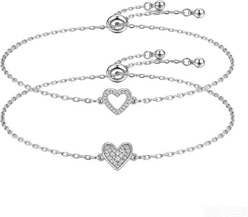 Heart Bracelet Set, Friendship Bracelets for Women, Mothers Day Gifts for Mom, Dainty Link Chain Adjustable Jewelry Gifts for Best Friend Soulmate Grandma in Kuwait