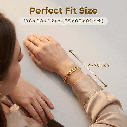 18K Gold Double Cuban Chain Bracelet 7.8 Inch | Dainty Hollow Link, Wrist Jewelry, For Daily Work Party, Costume Accessory in Saudi Arabia